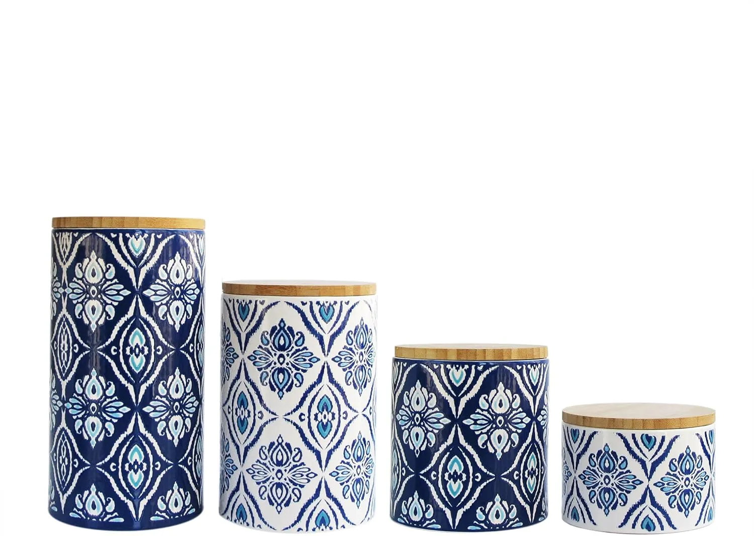 American Atelier Pirouette 4 Piece Canister Set,17 x 4.25 x 8 inches, Blue/White