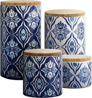American Atelier Pirouette 4 Piece Canister Set,17 x 4.25 x 8 inches, Blue/White