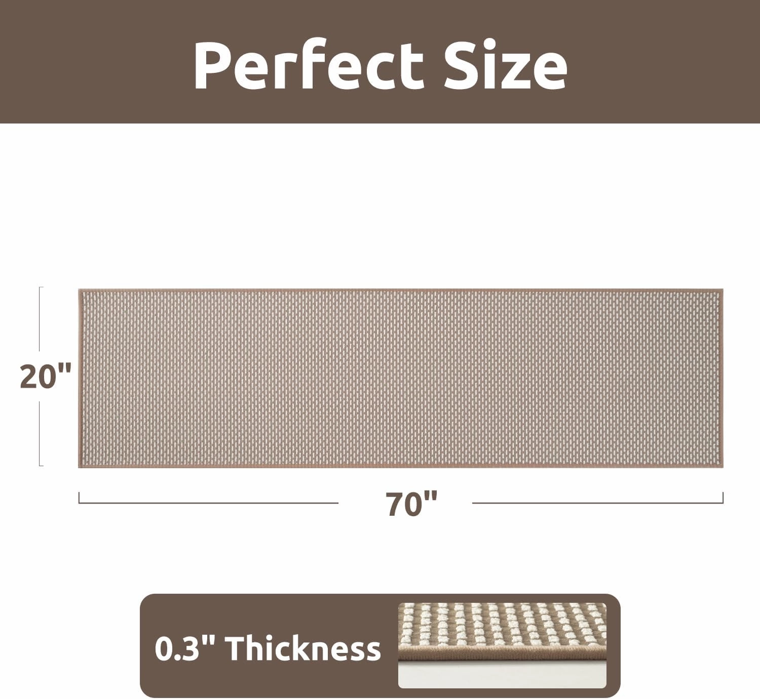 AMOAMI Kitchen Mats for Floor, Kitchen Rugs Non Slip Machine Washable, Kitchen Runner Rugs Non Skid Super Absorbent Dirt Resist in Front of Sink Standing Mat, 20"x70" Brown