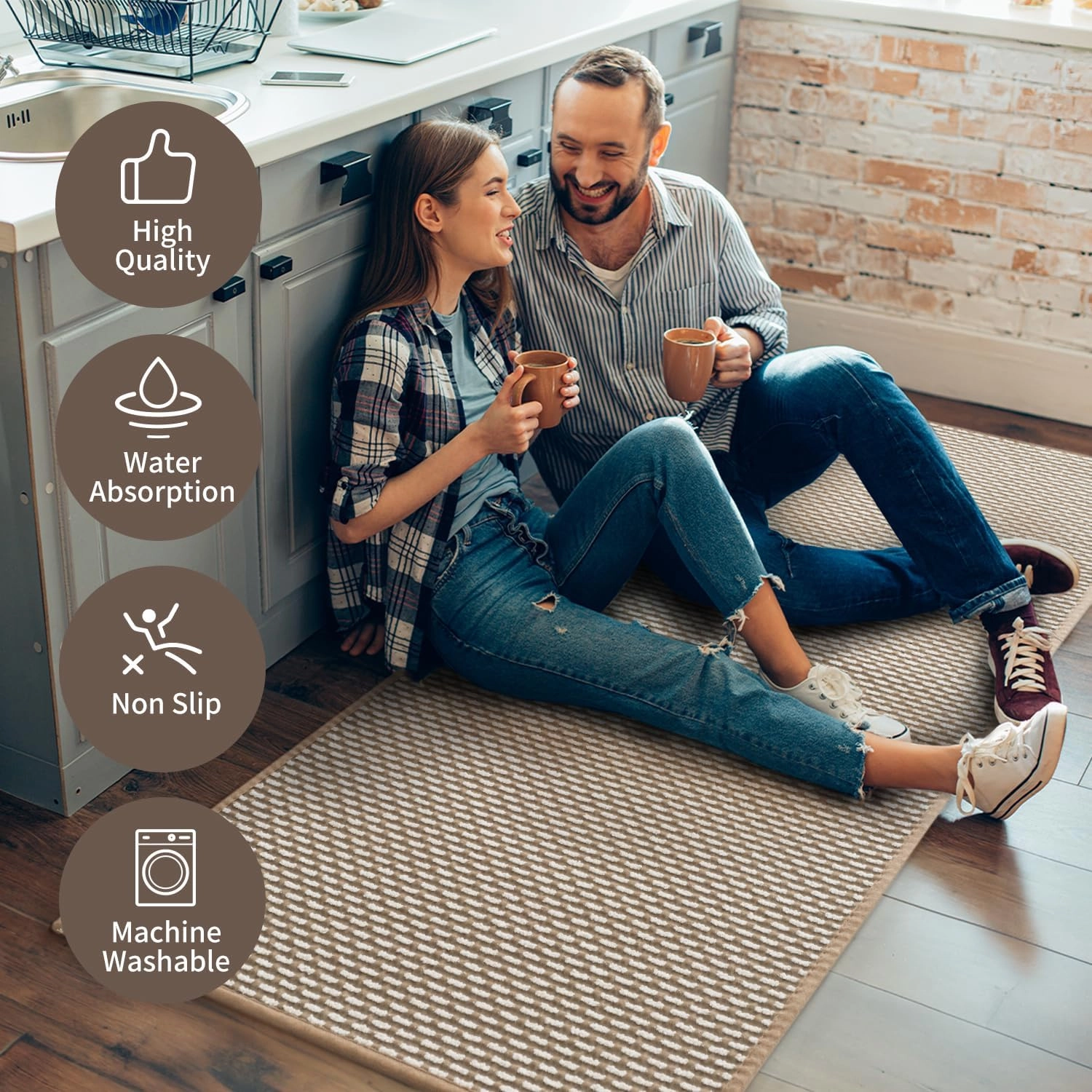 AMOAMI Kitchen Mats for Floor, Kitchen Rugs Non Slip Machine Washable, Kitchen Runner Rugs Non Skid Super Absorbent Dirt Resist in Front of Sink Standing Mat, 20"x70" Brown