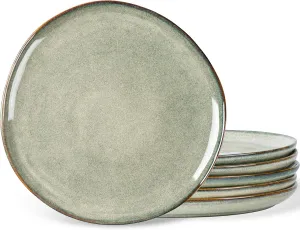 AmorArc Ceramic Dinner Plates Set of 6,10.5 Inch Handmade Reactive Glaze Stoneware Plates,Rustic Shape Dinnerware Dish Set for Kitchen,Microwave & Dishwasher Safe,Scratch Resistant-Reactive Color