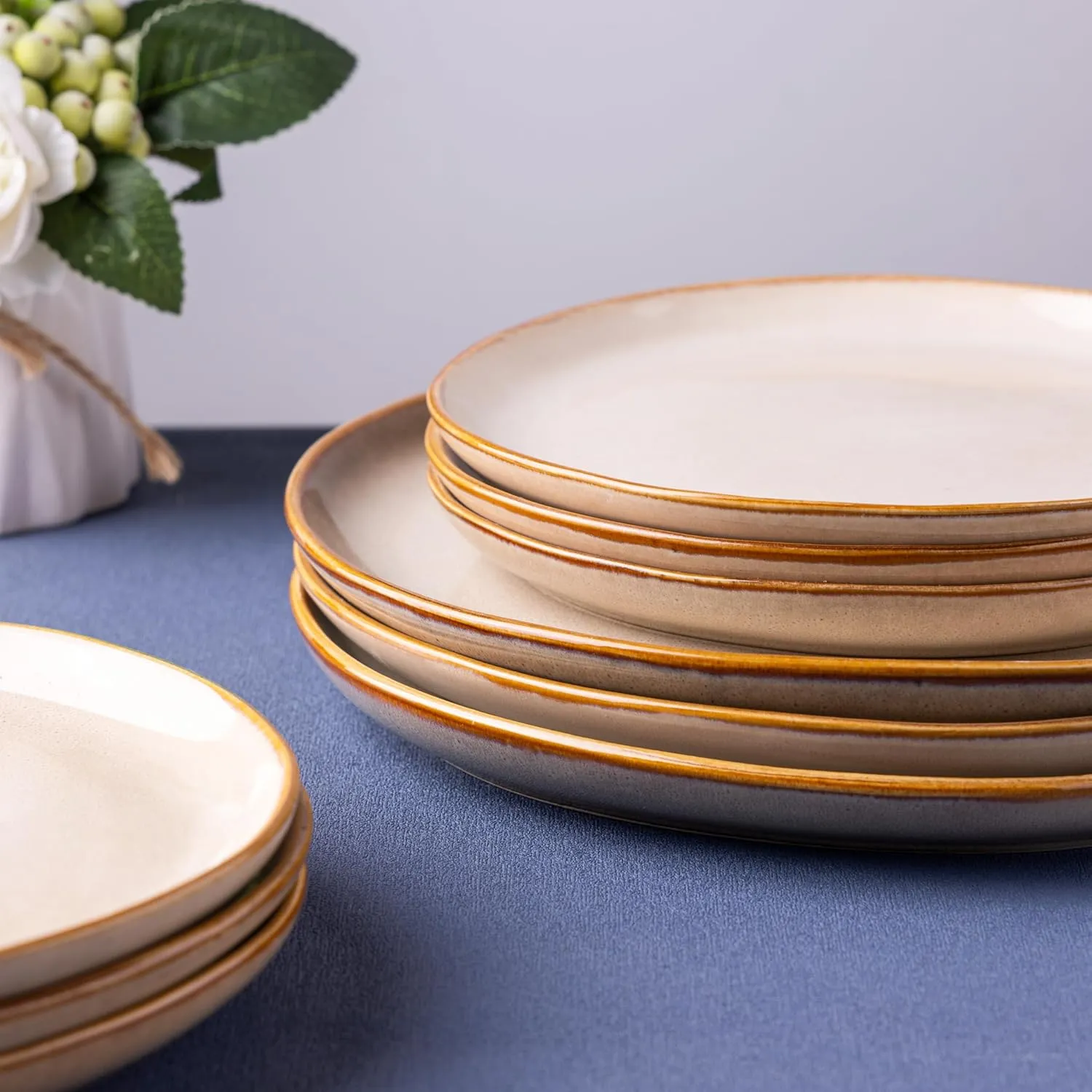 AmorArc Ceramic Dinnerware Sets,Handmade Reactive Glaze Stoneware Plates and Bowls Set,Highly Chip and Crack Resistant | Dishwasher & Microwave Safe Dishes Set,Service for 6 (18pc)