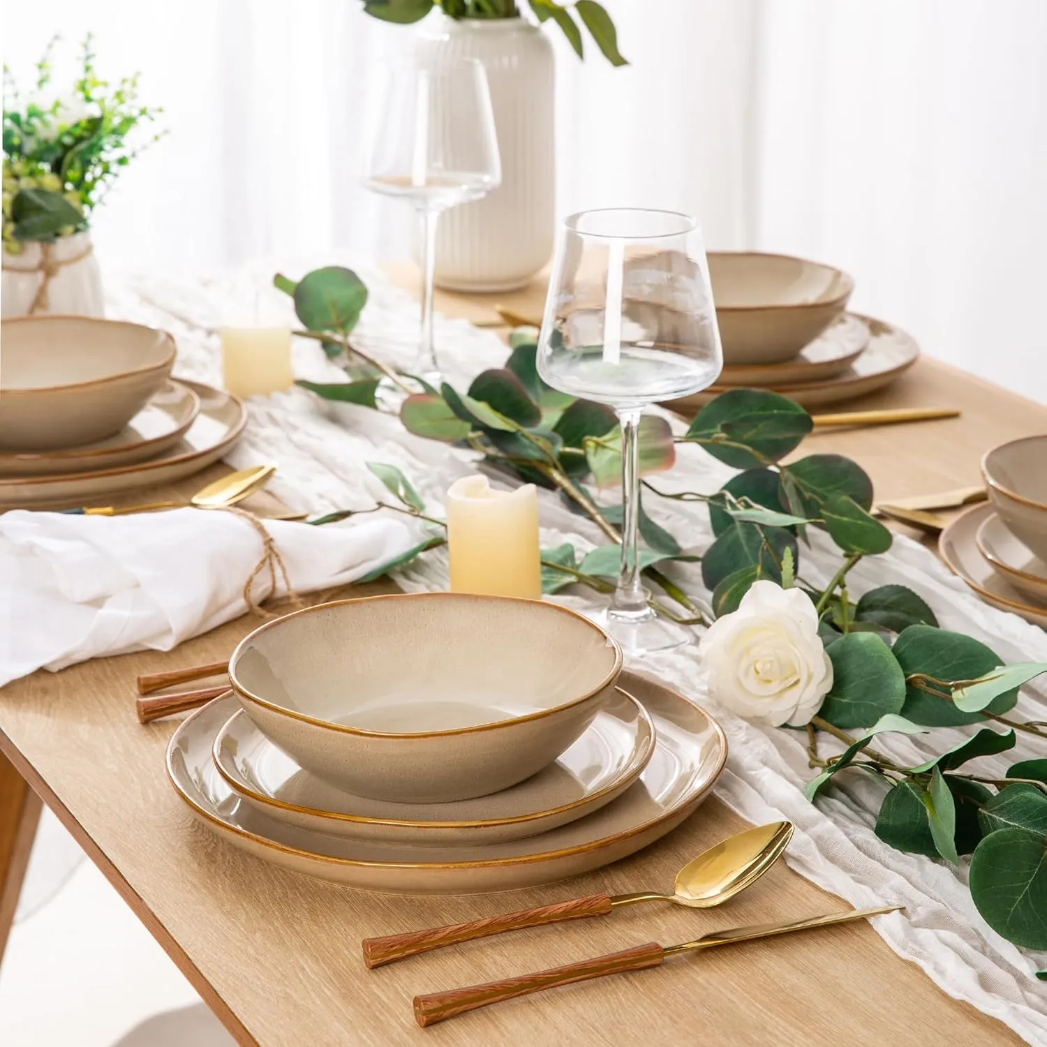 AmorArc Ceramic Dinnerware Sets,Handmade Reactive Glaze Stoneware Plates and Bowls Set,Highly Chip and Crack Resistant | Dishwasher & Microwave Safe Dishes Set,Service for 6 (18pc)