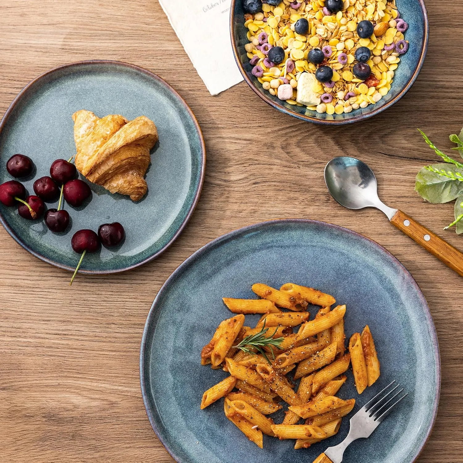 AmorArc Ceramic Dinnerware Sets,Handmade Reactive Glaze Stoneware Plates and Bowls Set,Highly Chip and Crack Resistant | Dishwasher & Microwave Safe,Service for 4 Dishes Set - Reactive Blue(12pc)