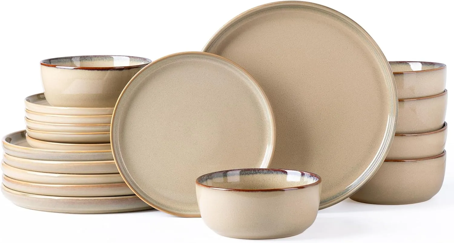 AmorArc Stoneware Dinnerware Sets,Round Reactive Glaze Ceramic Plates and Bowls Sets,Highly Chip and Crack Resistant | Dishwasher & Microwave Safe Dishes,Service for 6 (18pc)