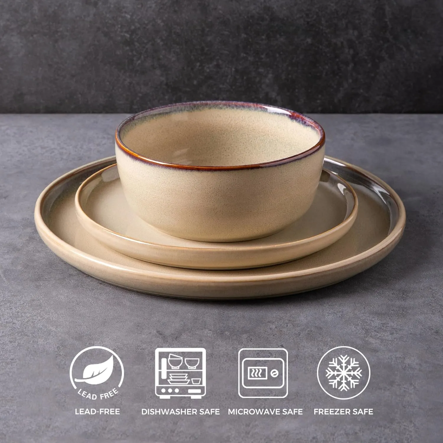 AmorArc Stoneware Dinnerware Sets,Round Reactive Glaze Ceramic Plates and Bowls Sets,Highly Chip and Crack Resistant | Dishwasher & Microwave Safe Dishes,Service for 6 (18pc)