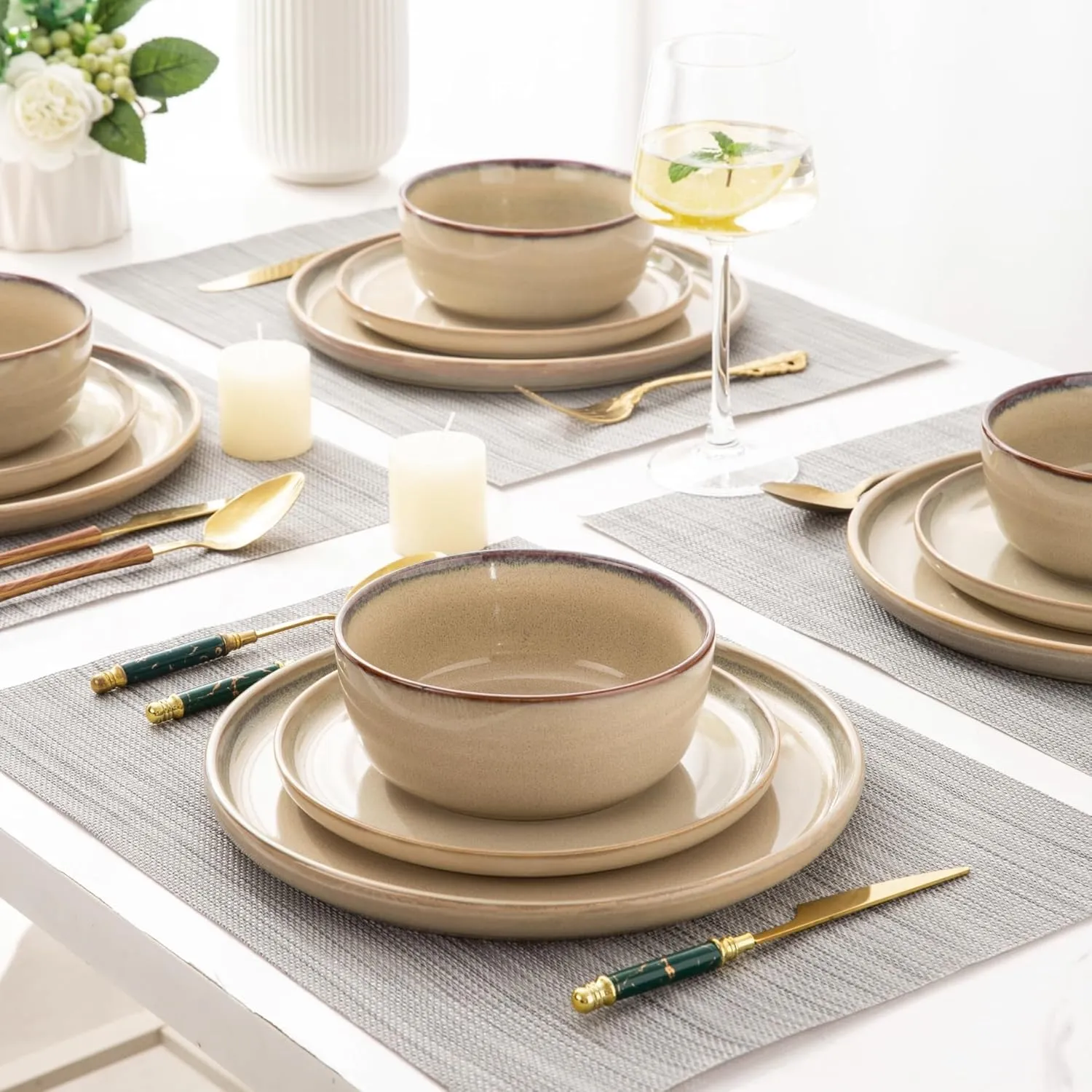 AmorArc Stoneware Dinnerware Sets,Round Reactive Glaze Ceramic Plates and Bowls Sets,Highly Chip and Crack Resistant | Dishwasher & Microwave Safe Dishes,Service for 6 (18pc)