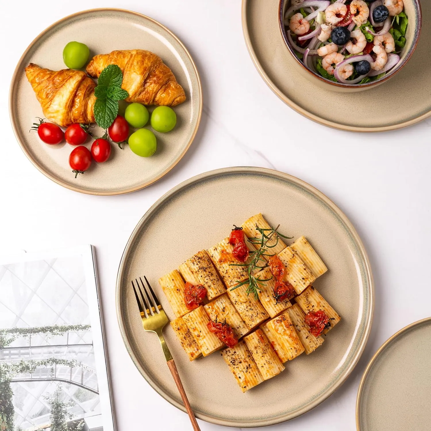 AmorArc Stoneware Dinnerware Sets,Round Reactive Glaze Ceramic Plates and Bowls Sets,Highly Chip and Crack Resistant | Dishwasher & Microwave Safe Dishes,Service for 6 (18pc)