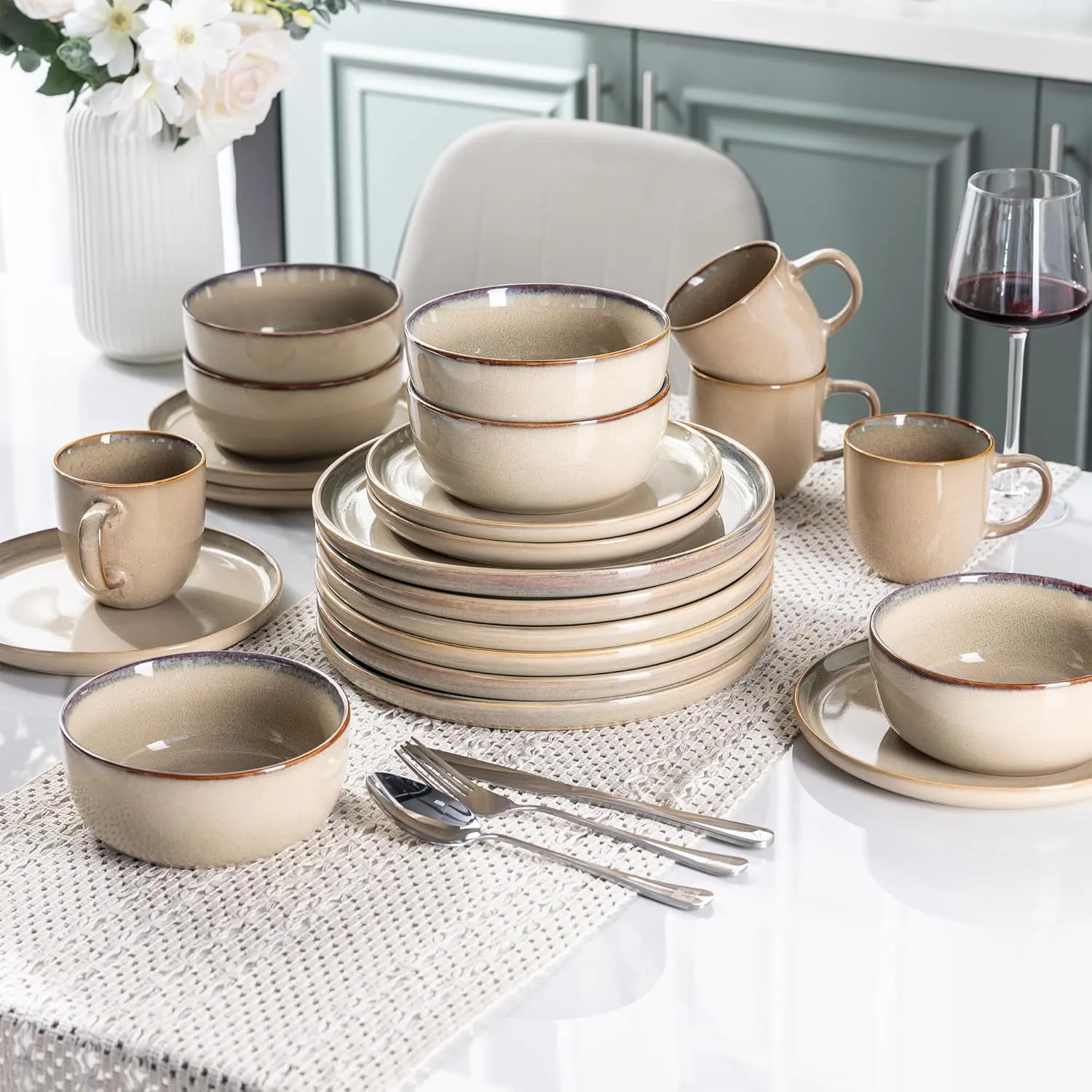 AmorArc Stoneware Dinnerware Sets,Round Reactive Glaze Ceramic Plates and Bowls Sets,Highly Chip and Crack Resistant | Dishwasher & Microwave Safe Dishes,Service for 6 (18pc)
