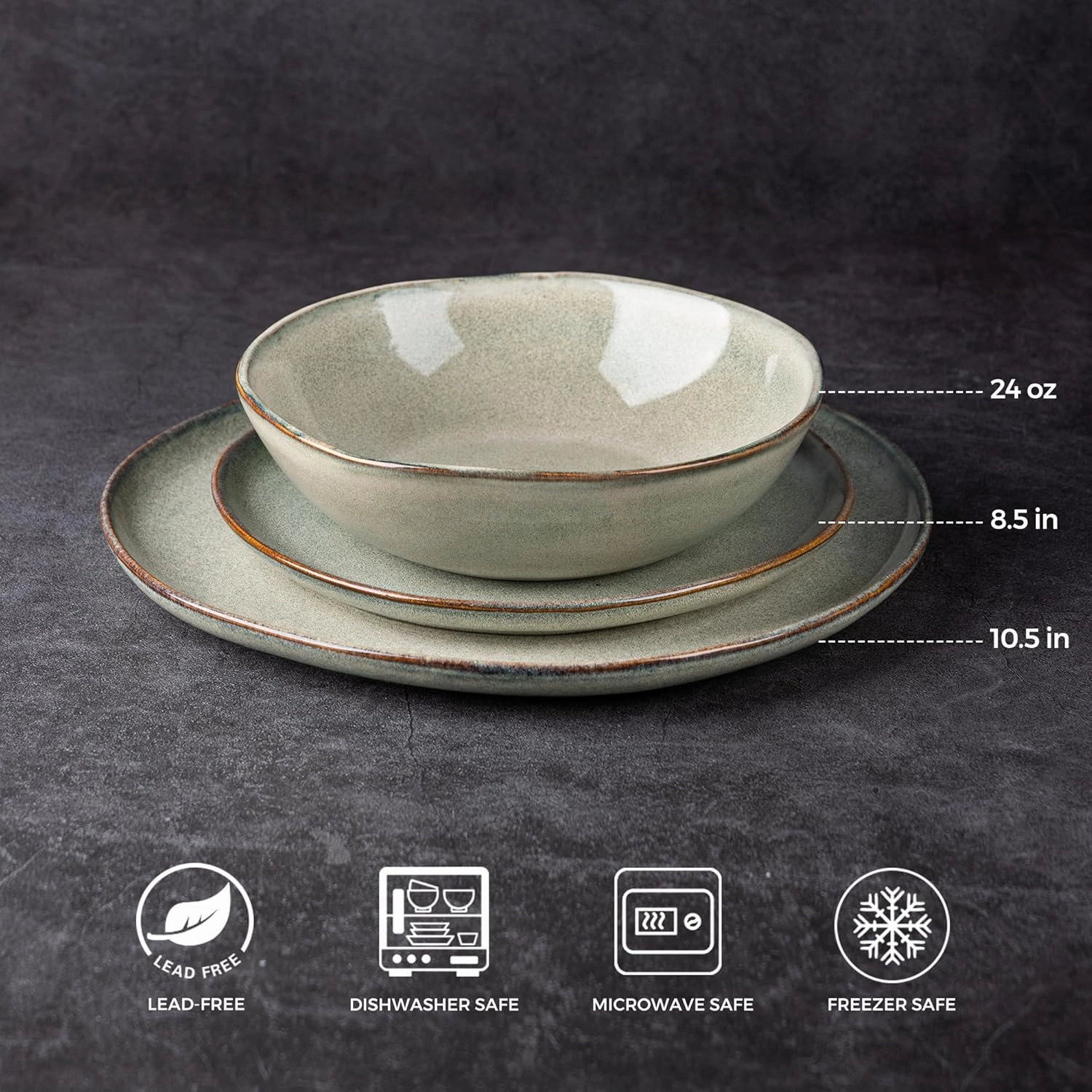AmorArc Ceramic Dinnerware Sets,Handmade Reactive Glaze Stoneware Plates and Bowls Set,Highly Chip and Crack Resistant | Dishwasher & Microwave Safe Dishes Set,Service for 6 (18pc)