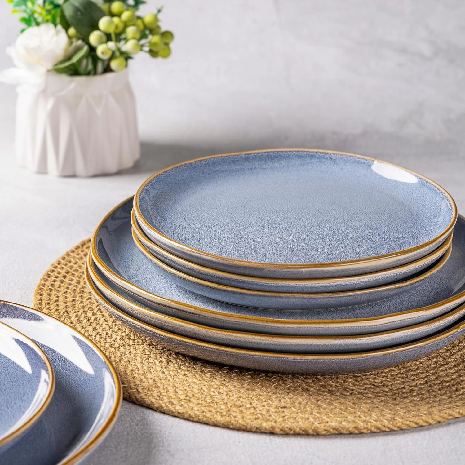 AmorArc Ceramic Dinnerware Sets,Handmade Reactive Glaze Stoneware Plates and Bowls Set,Highly Chip and Crack Resistant Dishes | Dishwasher & Microwave Safe Dishes Set, Service for 6 (18pc)