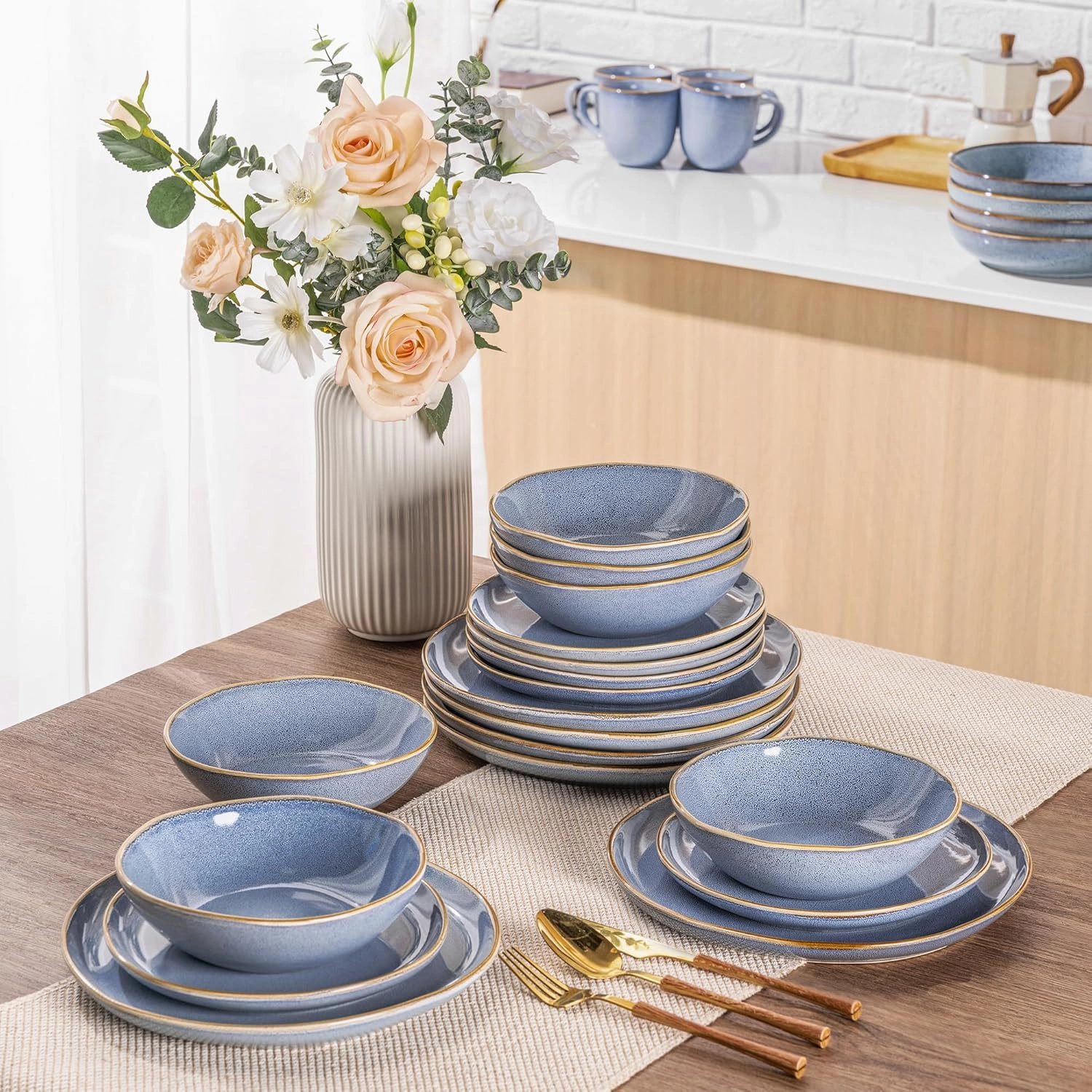 AmorArc Ceramic Dinnerware Sets,Handmade Reactive Glaze Stoneware Plates and Bowls Set,Highly Chip and Crack Resistant Dishes | Dishwasher & Microwave Safe Dishes Set, Service for 6 (18pc)