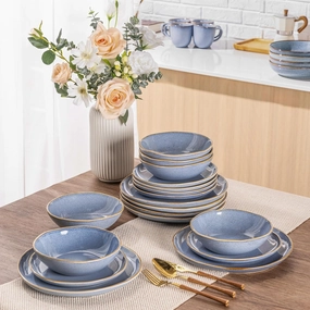 AmorArc Ceramic Dinnerware Sets,Handmade Reactive Glaze Stoneware Plates and Bowls Set,Highly Chip and Crack Resistant Dishes | Dishwasher & Microwave Safe Dishes Set, Service for 6 (18pc)