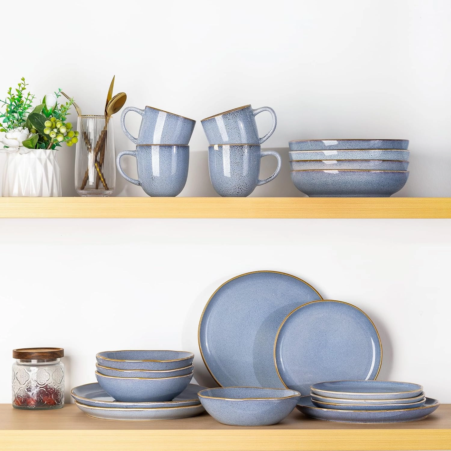 AmorArc Ceramic Dinnerware Sets,Handmade Reactive Glaze Stoneware Plates and Bowls Set,Highly Chip and Crack Resistant Dishes | Dishwasher & Microwave Safe Dishes Set, Service for 6 (18pc)