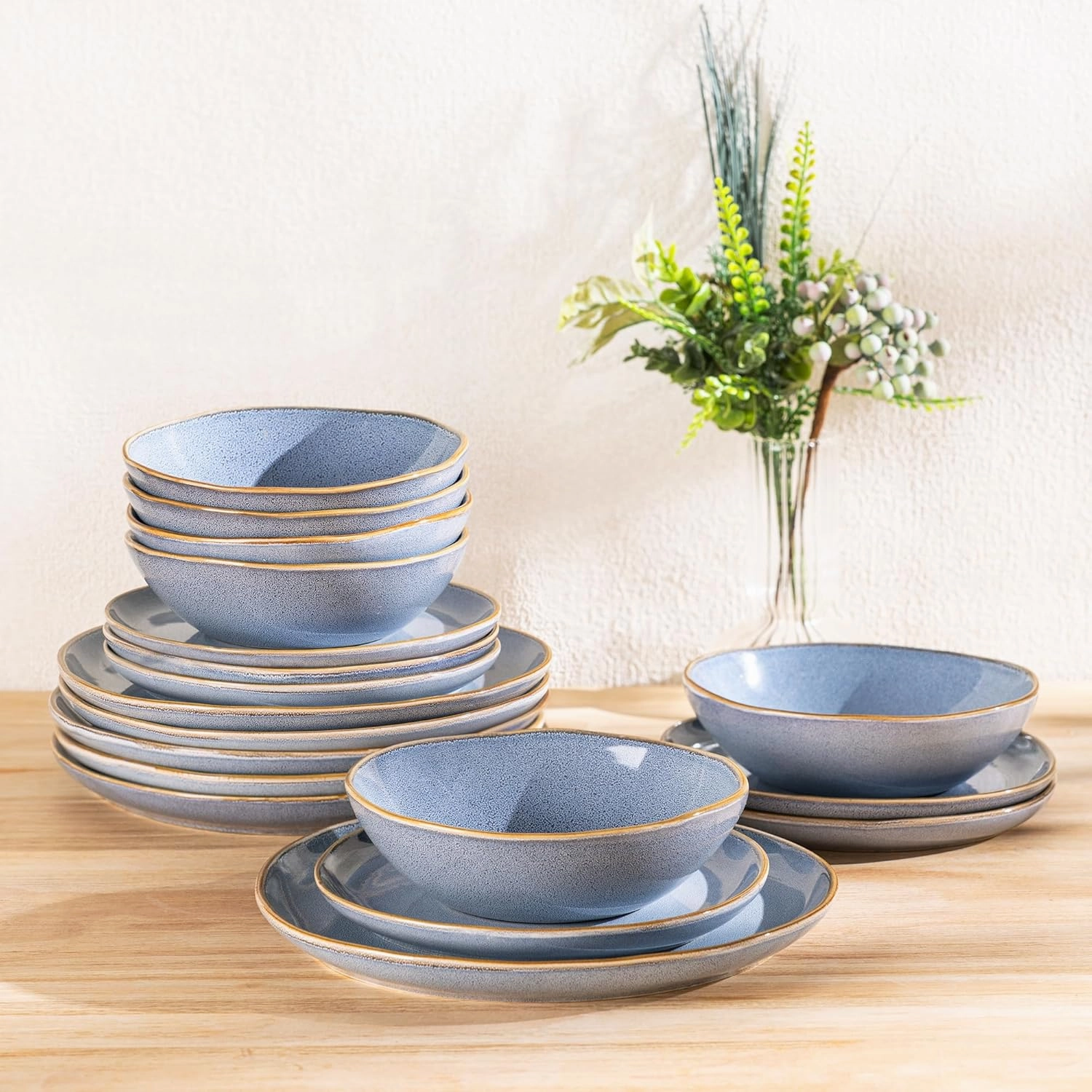 AmorArc Ceramic Dinnerware Sets,Handmade Reactive Glaze Stoneware Plates and Bowls Set,Highly Chip and Crack Resistant Dishes | Dishwasher & Microwave Safe Dishes Set, Service for 6 (18pc)