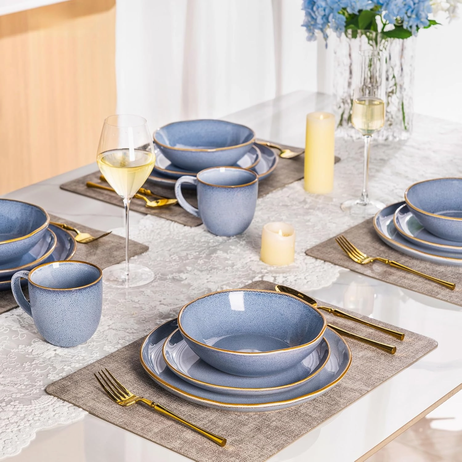 AmorArc Ceramic Dinnerware Sets,Handmade Reactive Glaze Stoneware Plates and Bowls Set,Highly Chip and Crack Resistant Dishes | Dishwasher & Microwave Safe Dishes Set, Service for 6 (18pc)