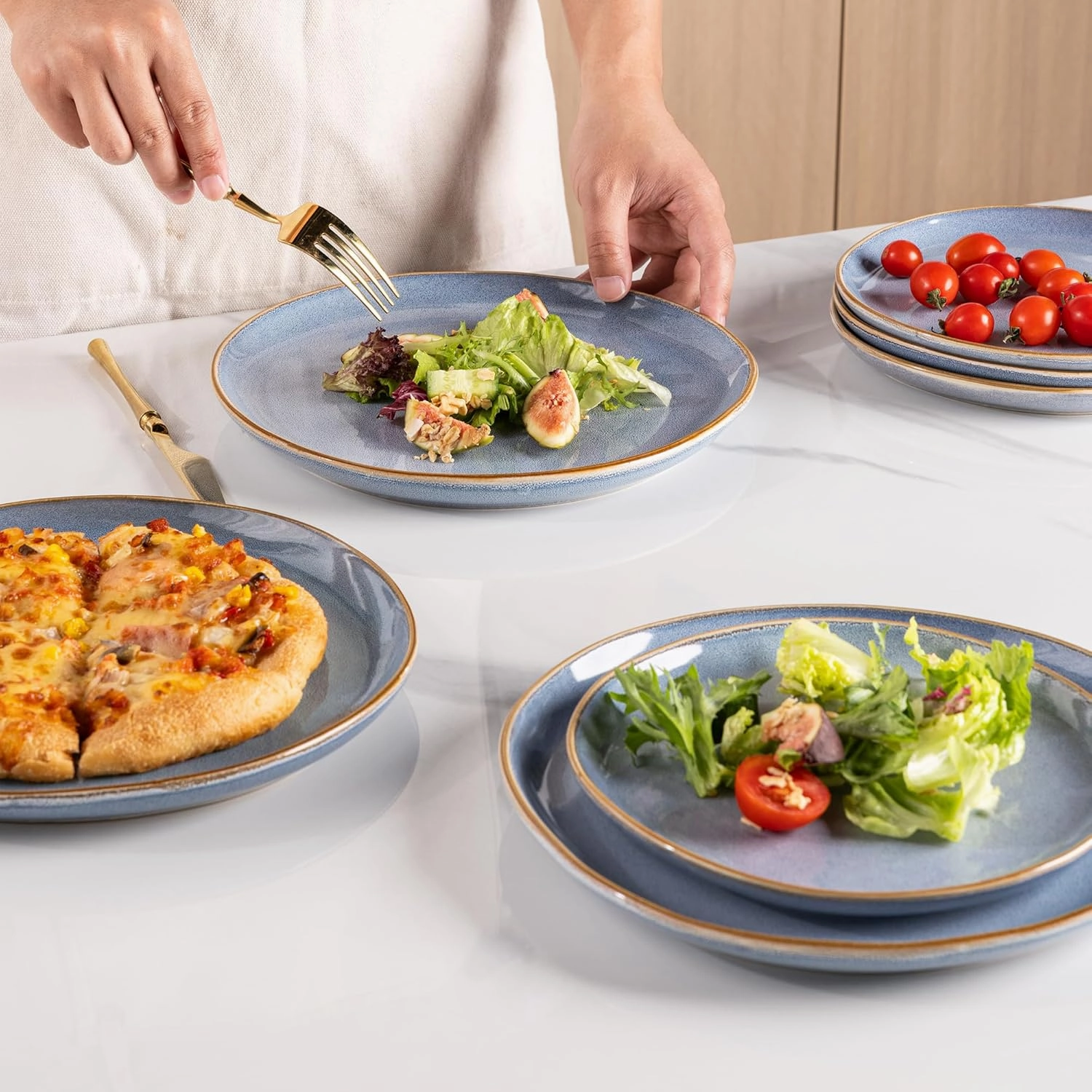 AmorArc Ceramic Dinnerware Sets,Handmade Reactive Glaze Stoneware Plates and Bowls Set,Highly Chip and Crack Resistant Dishes | Dishwasher & Microwave Safe Dishes Set, Service for 6 (18pc)