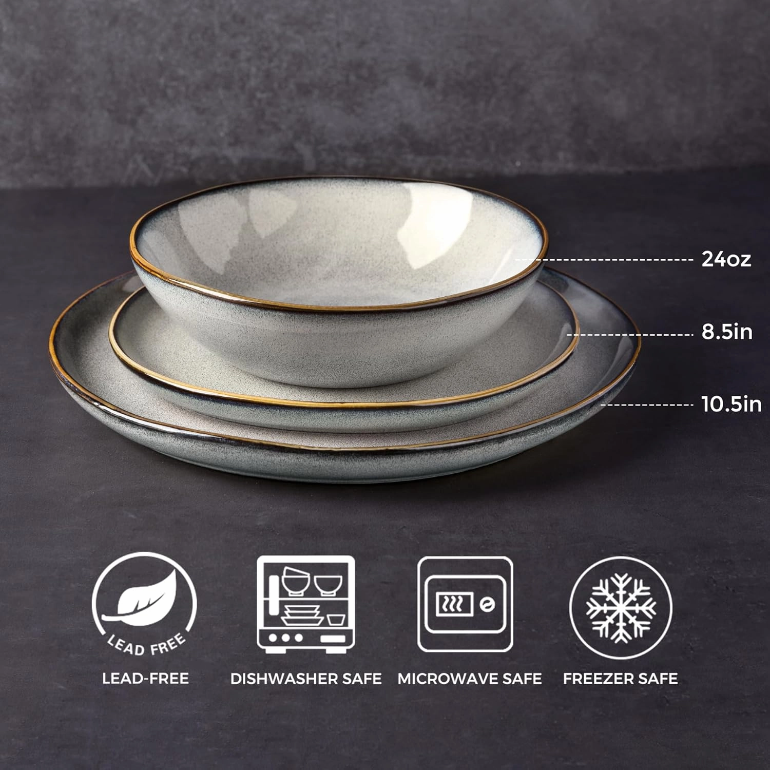 AmorArc Ceramic Dinnerware Sets,Handmade Reactive Glaze Stoneware Plates and Bowls Sets,Highly Chip and Crack Resistant | Dishwasher & Microwave Safe Dishes Set,Service for 4 (12pc)