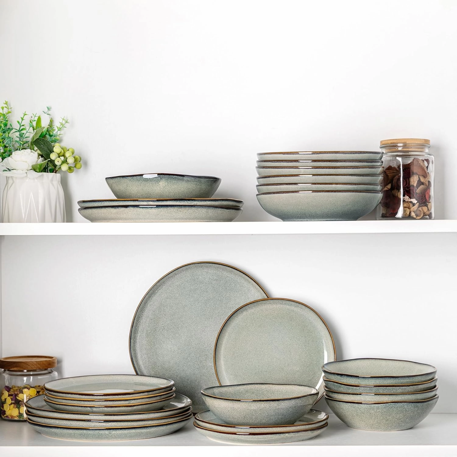 AmorArc Ceramic Dinnerware Sets,Handmade Reactive Glaze Stoneware Plates and Bowls Sets,Highly Chip and Crack Resistant | Dishwasher & Microwave Safe Dishes Set,Service for 4 (12pc)