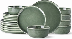 AmorArc Stoneware Dinnerware Sets,Round Reactive Glaze Ceramic Plates and Bowls Set,Highly Chip and Crack Resistant | Dishwasher & Microwave Safe Dishes,Service for 6 (18pc) Jade Green