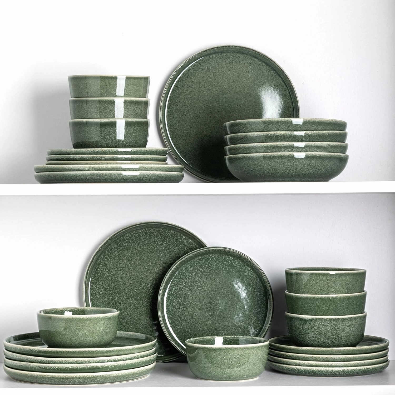 AmorArc Stoneware Dinnerware Sets,Round Reactive Glaze Ceramic Plates and Bowls Set,Highly Chip and Crack Resistant | Dishwasher & Microwave Safe Dishes,Service for 6 (18pc) Jade Green