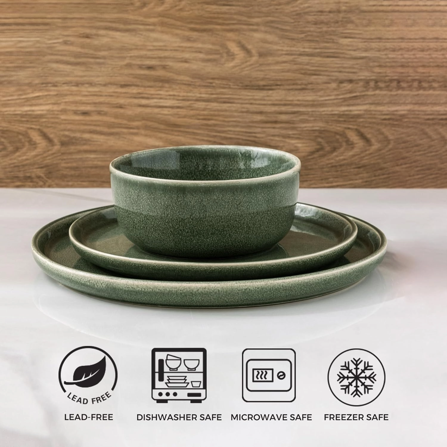 AmorArc Stoneware Dinnerware Sets,Round Reactive Glaze Ceramic Plates and Bowls Set,Highly Chip and Crack Resistant | Dishwasher & Microwave Safe Dishes,Service for 6 (18pc) Jade Green