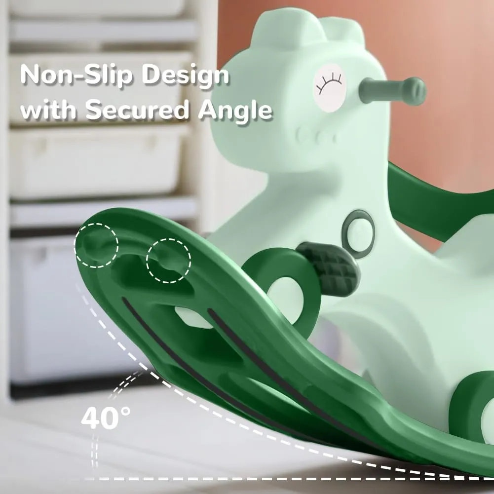 Ancaixin 4 in 1 Rocking Horse for Toddlers 1-3 Years Old, Balance Bike Ride On Toys with Push Handle, Backrest and Balance Board for Baby Girl and Boy, Unicorn Kids Riding Birthday (Green)