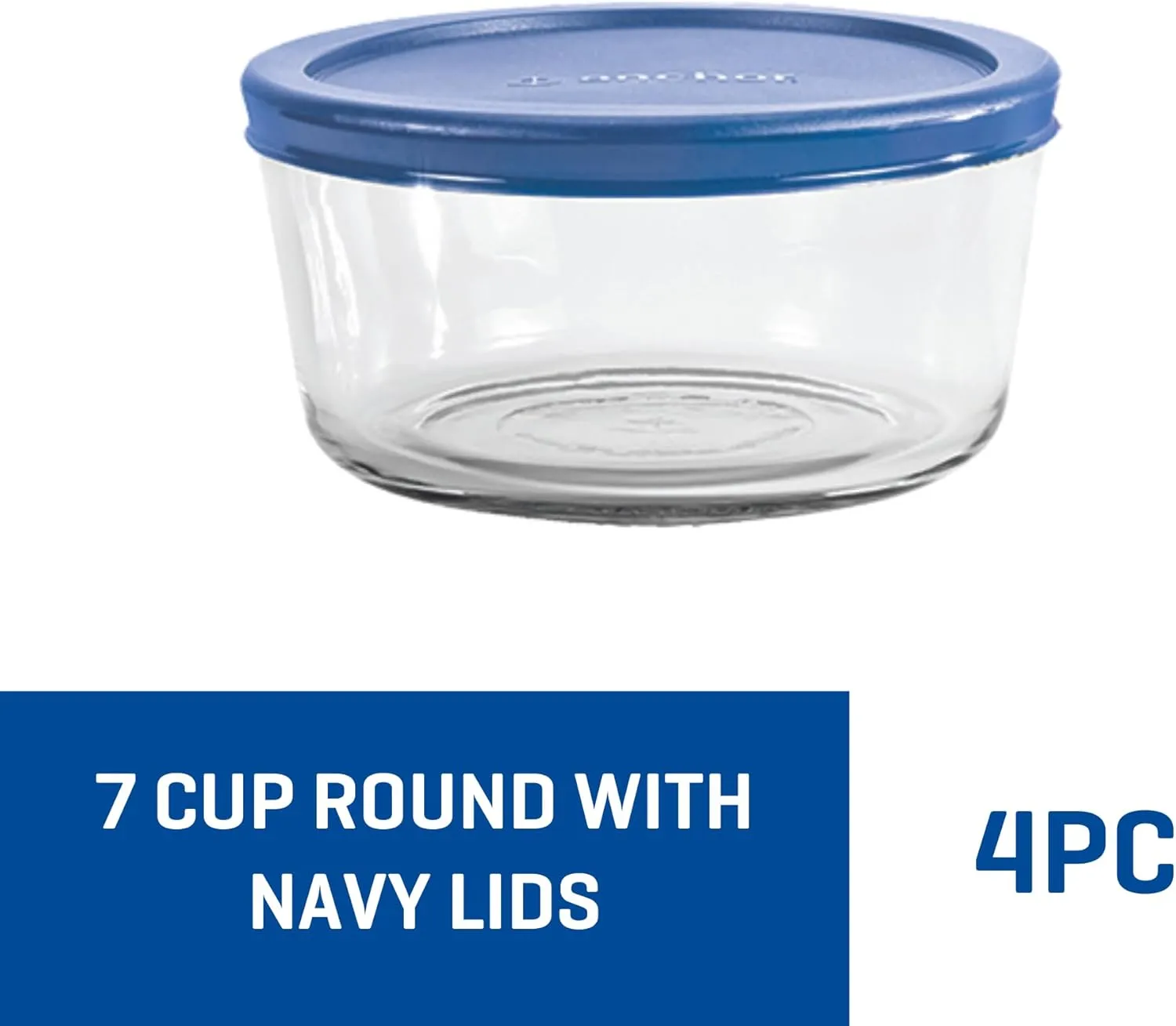 Anchor Hocking SnugFitTM Round Food Storage Containers with Lids (4-Piece, 7-cup, Blueberry, oven-safe)