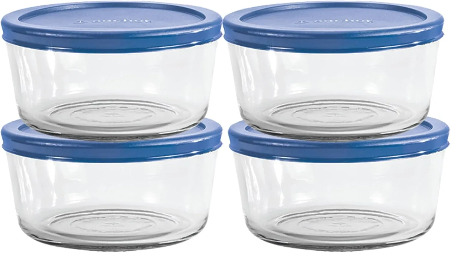 Anchor Hocking SnugFitTM Round Food Storage Containers with Lids (4-Piece, 7-cup, Blueberry, oven-safe)