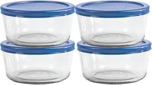 Anchor Hocking SnugFitTM Round Food Storage Containers with Lids (4-Piece, 7-cup, Blueberry, oven-safe)