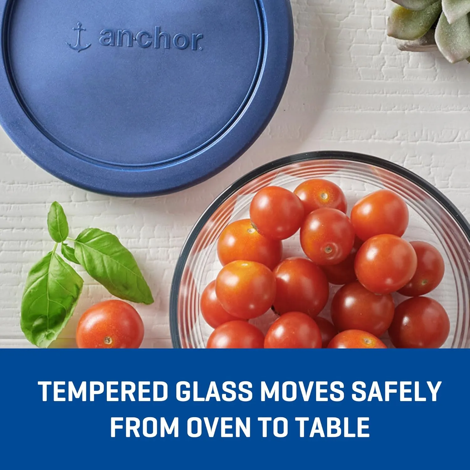 Anchor Hocking SnugFitTM Round Food Storage Containers with Lids (4-Piece, 7-cup, Blueberry, oven-safe)
