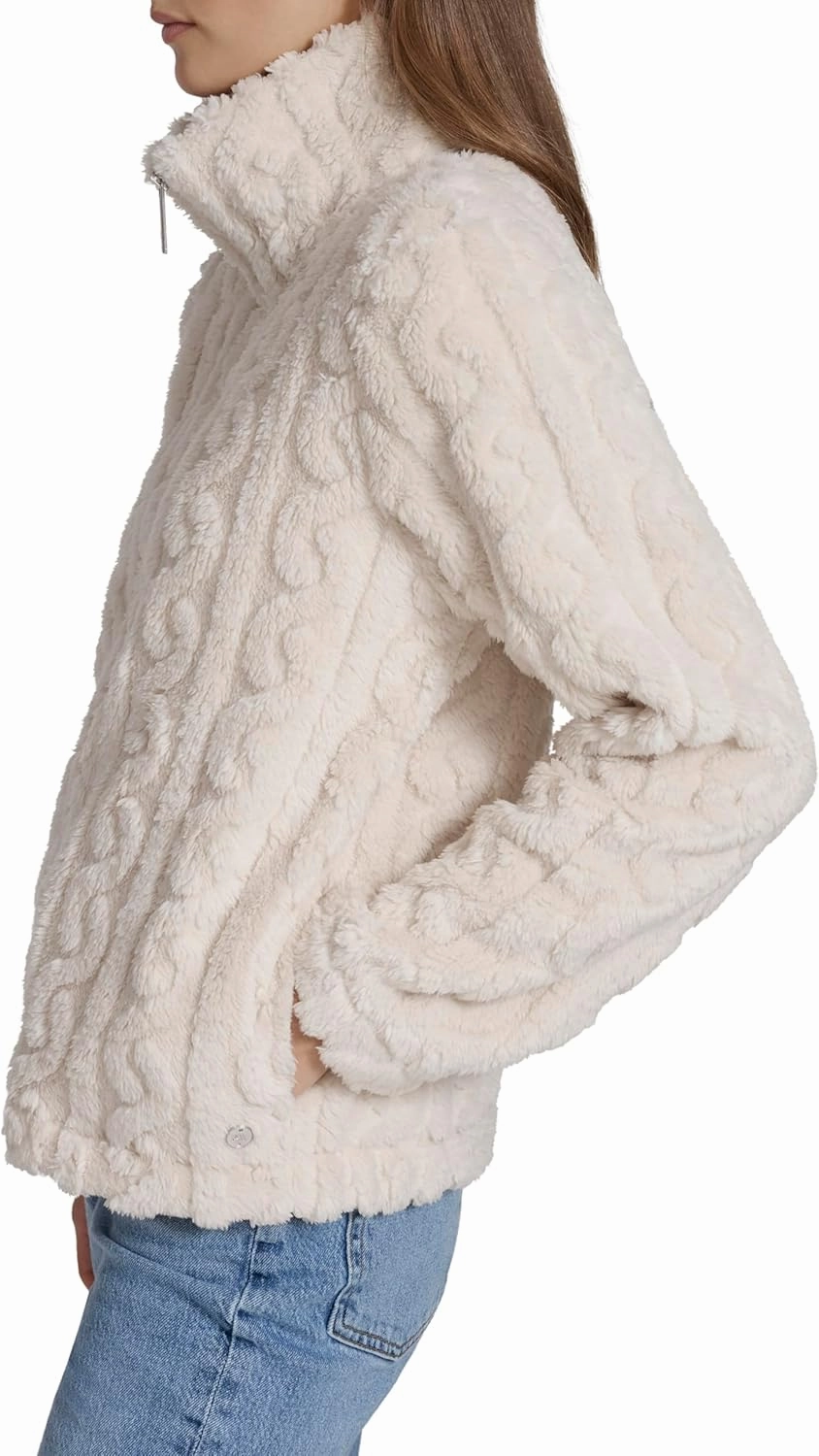Andrew Marc Women's Quilted Design Front Pockets Cable Knit Jacket