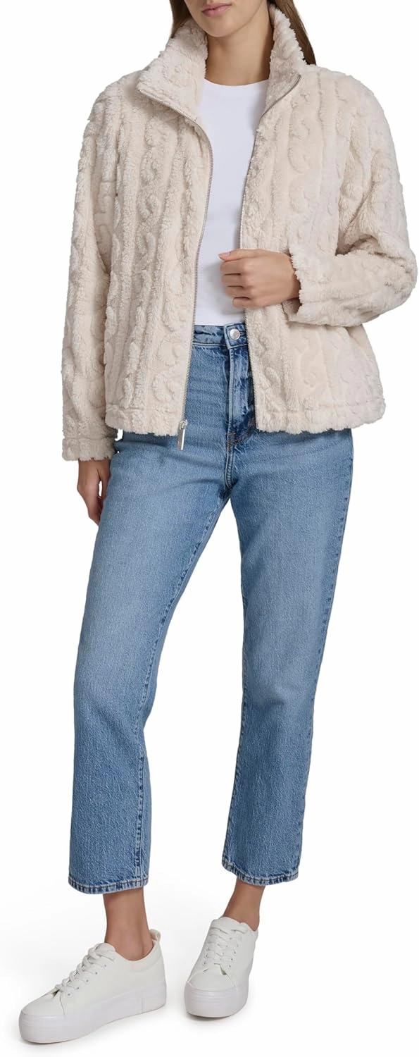 Andrew Marc Women's Quilted Design Front Pockets Cable Knit Jacket