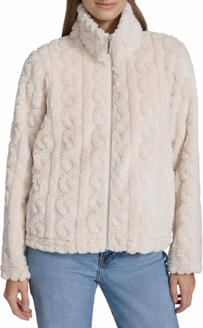 Andrew Marc Women's Quilted Design Front Pockets Cable Knit Jacket