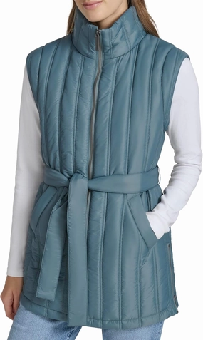 Andrew Marc Women's Self Tie Quilted Tunic Length Vest