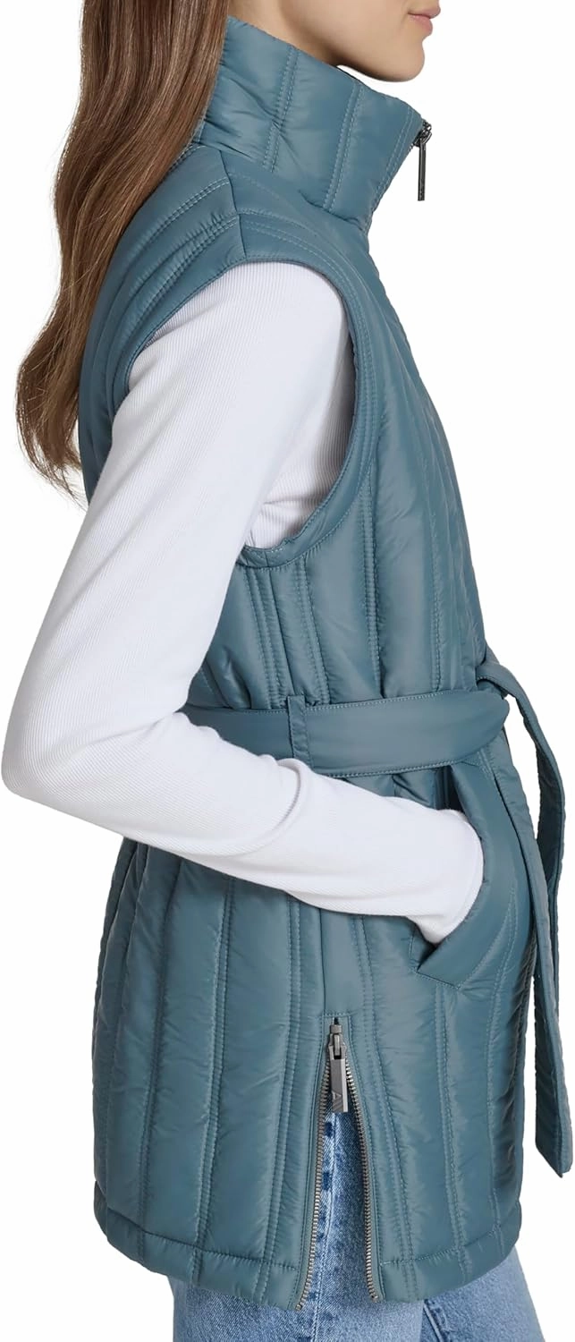 Andrew Marc Women's Self Tie Quilted Tunic Length Vest