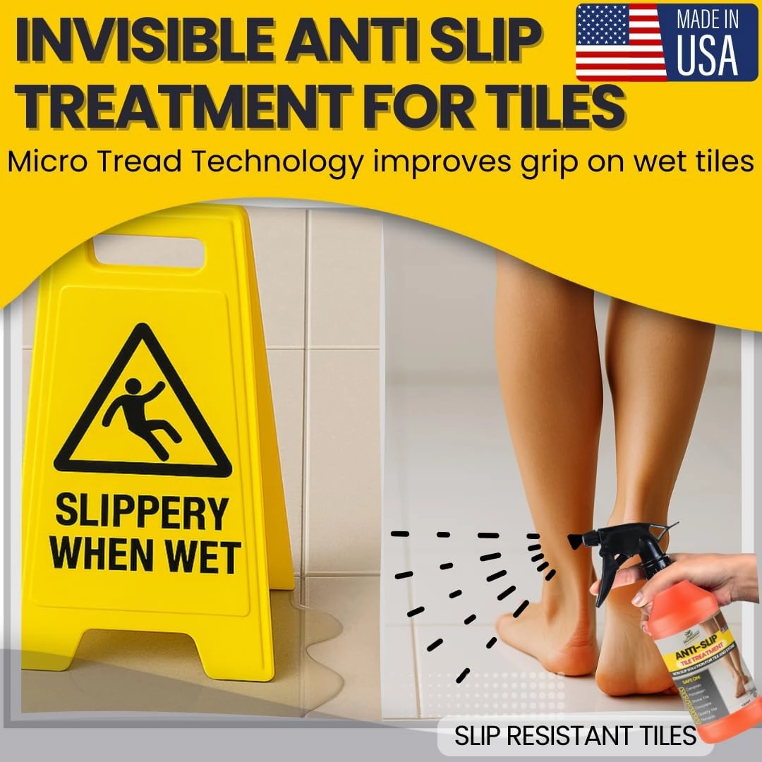 Anti Slip Floor Tile Treatment for 100sq ft. Non Slip for Slick Tiles. Increases Traction in Minutes on Indoor/Outdoor Tile. Lasts for Years in Commercial/Residential Areas.