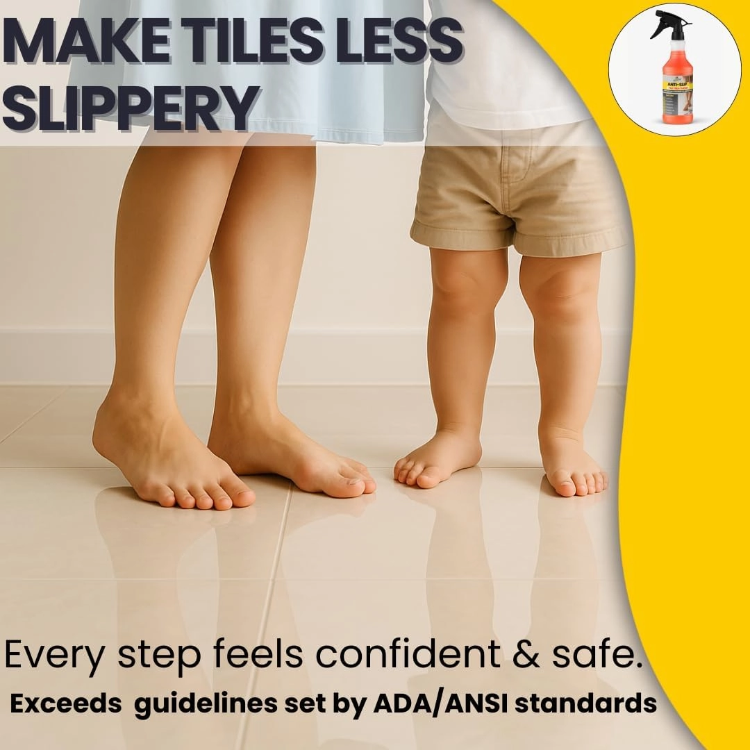 Anti Slip Floor Tile Treatment for 100sq ft. Non Slip for Slick Tiles. Increases Traction in Minutes on Indoor/Outdoor Tile. Lasts for Years in Commercial/Residential Areas.