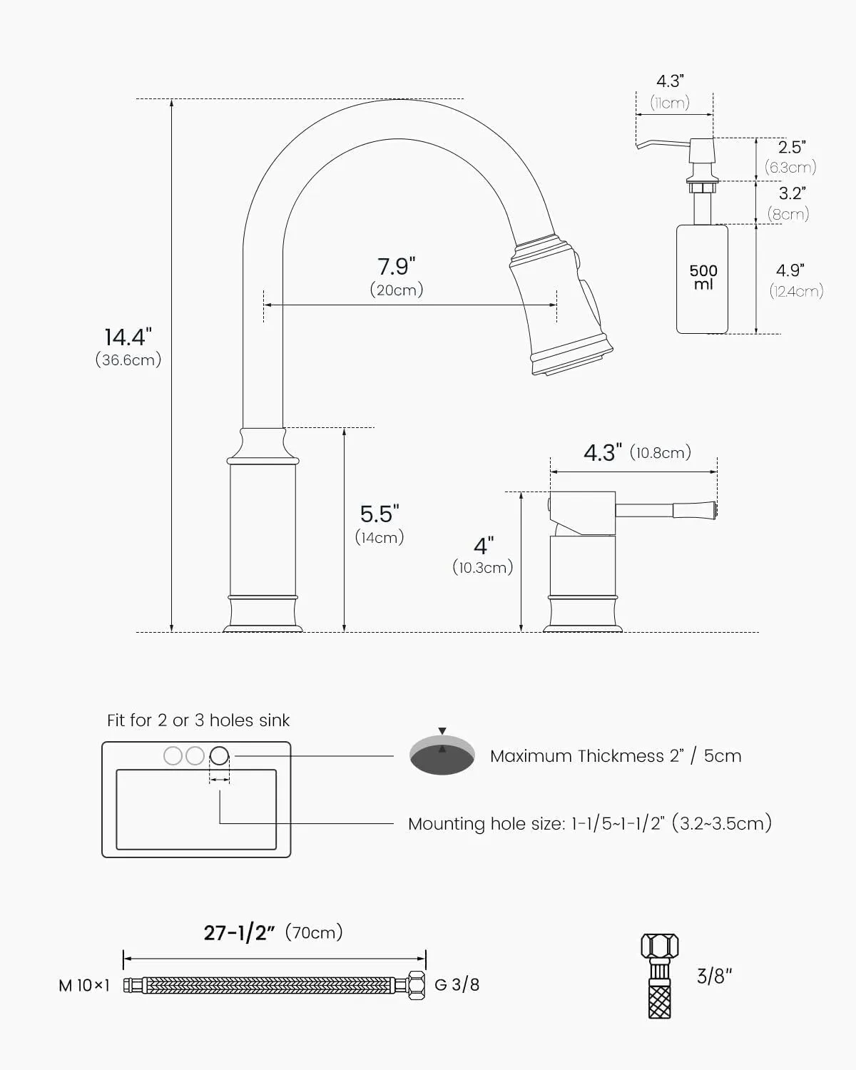 APPASO Kitchen Faucet with Soap Dispenser, 3 Hole Kitchen Faucet with Pull Down Sprayer, Stainless Steel Brushed Nickel Faucet for Kitchen Sink, High Arch Single Handle Kitchen Sink Faucet for Laundry