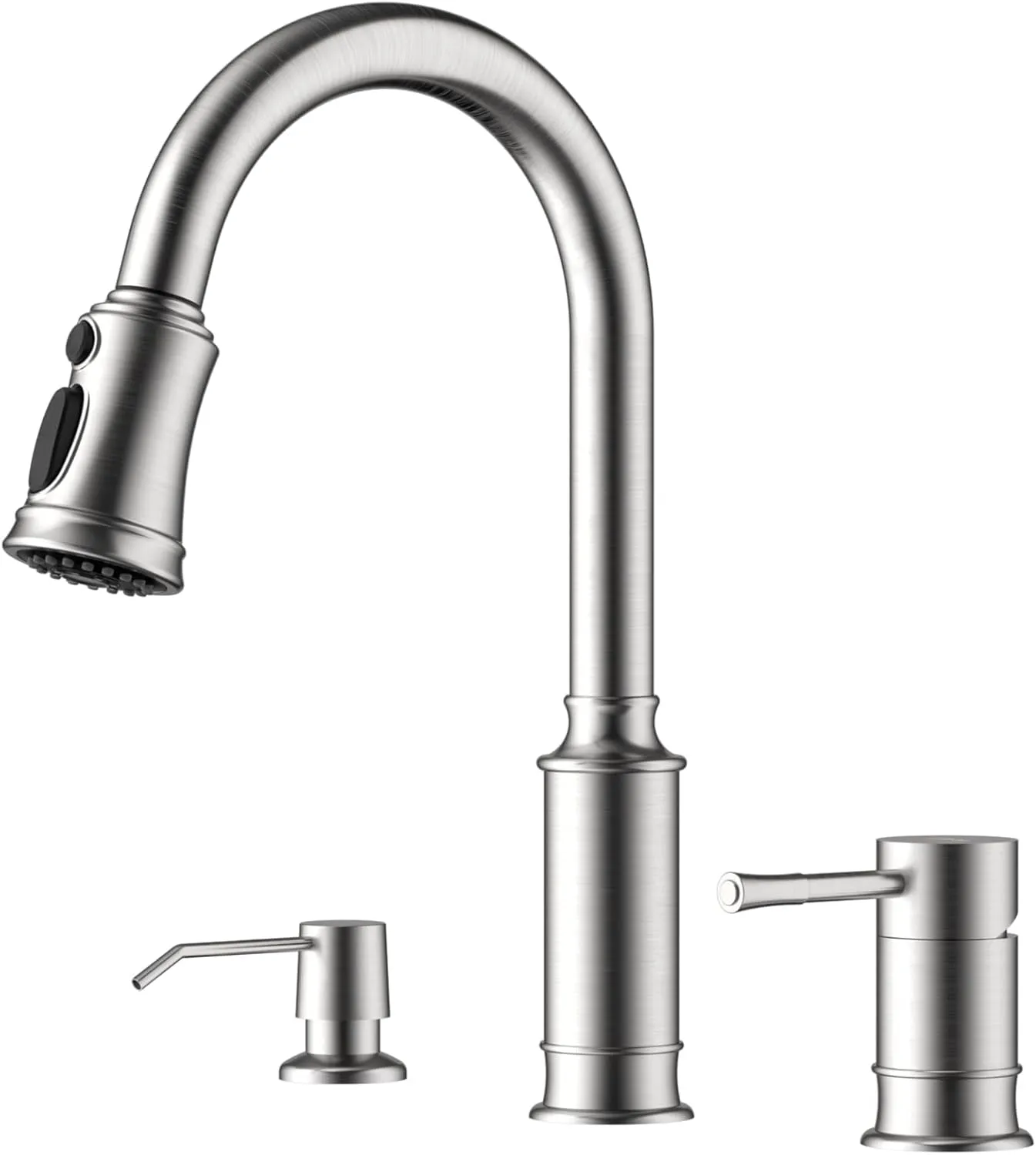 APPASO Kitchen Faucet with Soap Dispenser, 3 Hole Kitchen Faucet with Pull Down Sprayer, Stainless Steel Brushed Nickel Faucet for Kitchen Sink, High Arch Single Handle Kitchen Sink Faucet for Laundry