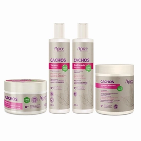 Apse Cachos Curly Hair Care Set, Shampoo, Conditioner, Hair Mask and Activator, 100% Vegan, 4 Pieces