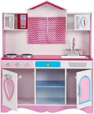 ARLIME Kids Kitchen Playset, Wooden Toy Toddler Kitchen w/Sink, Stovetop, Microwave, Refrigerator, Large Cabinets, Pretend Play Kitchen for Girls
