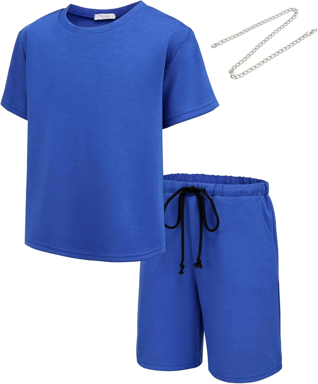 Arshiner Boys Drop Shoulder T-Shirt & Drawstring Waist Shorts with Chain Necklace Summer Casual Outfits (5-12 Years)