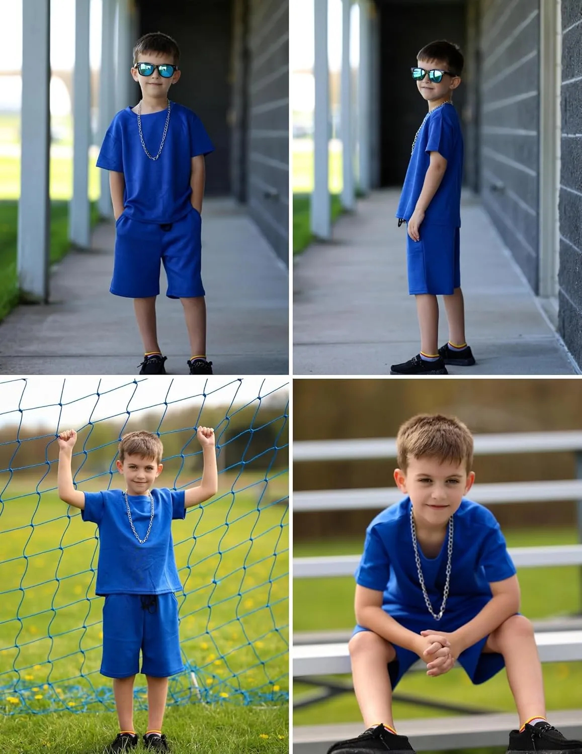 Arshiner Boys Drop Shoulder T-Shirt & Drawstring Waist Shorts with Chain Necklace Summer Casual Outfits (5-12 Years)