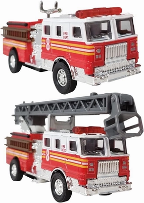 ArtCreativity 5.5 Inch Toy Fire Trucks - Set of 2 - Pull Back Firetruck Toy Cars for Boys and Girls - Includes Metal Ladder Truck and Fire Engine - Best Birthday Gift for Kids, Toddlers
