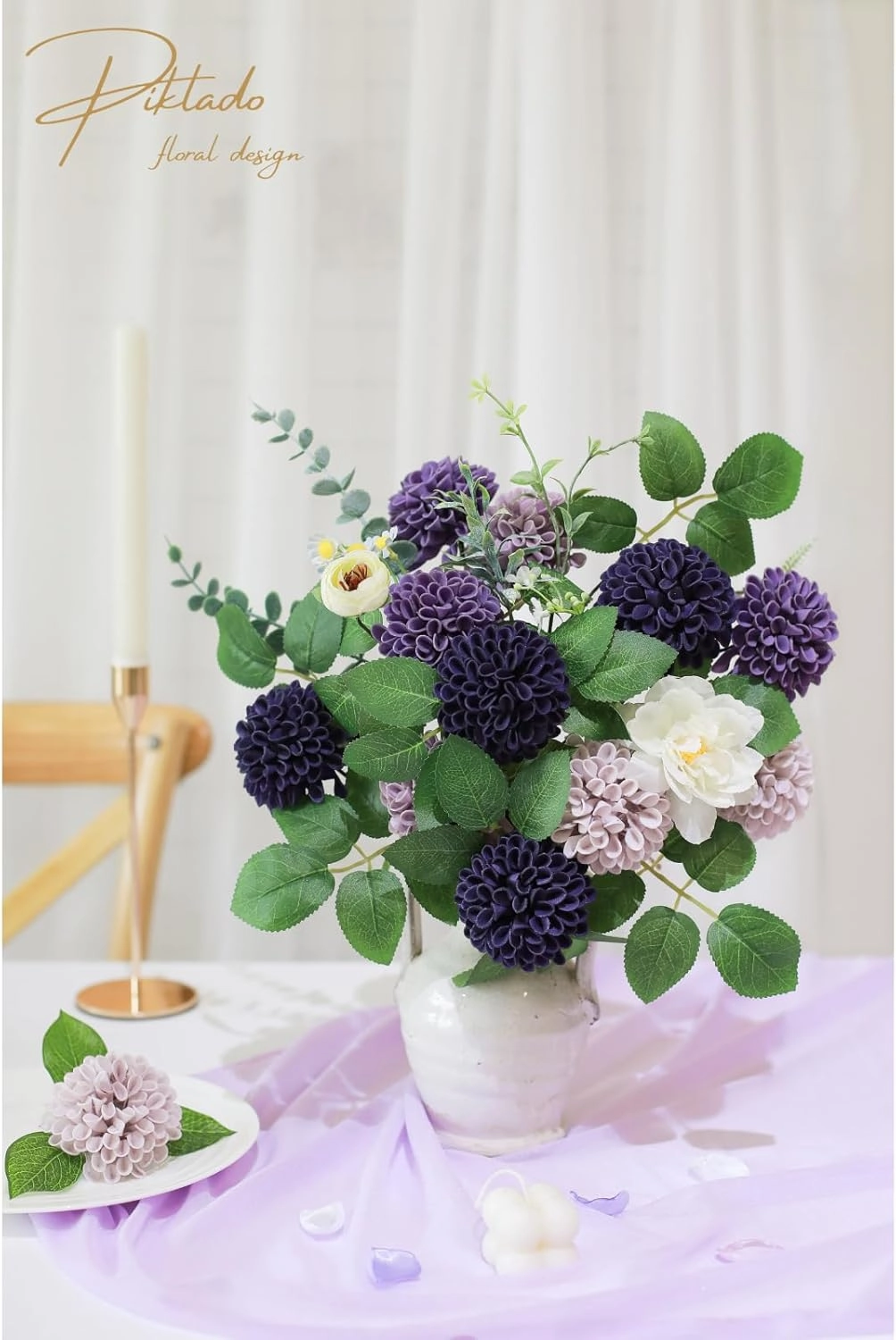 Artificial Wedding Dahlia Flowers 25 pcs Fake Roses with Stem for DIY Wedding Decor Centerpieces Arrangements Bouquets (Shades of Purple)