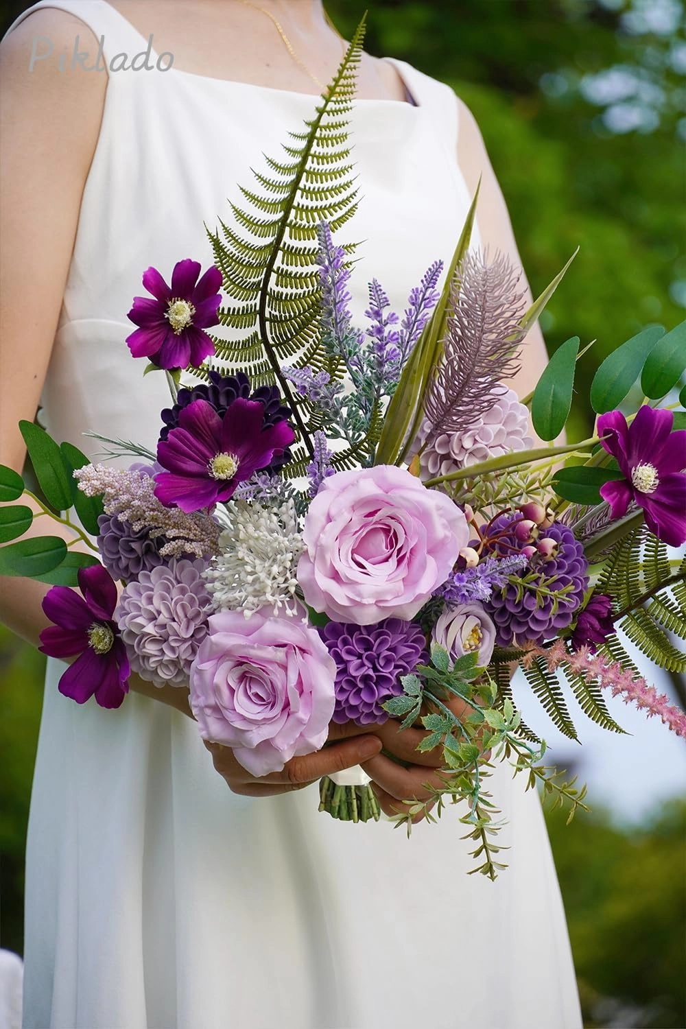 Artificial Wedding Dahlia Flowers 25 pcs Fake Roses with Stem for DIY Wedding Decor Centerpieces Arrangements Bouquets (Shades of Purple)