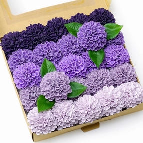 Artificial Wedding Dahlia Flowers 25 pcs Fake Roses with Stem for DIY Wedding Decor Centerpieces Arrangements Bouquets (Shades of Purple)