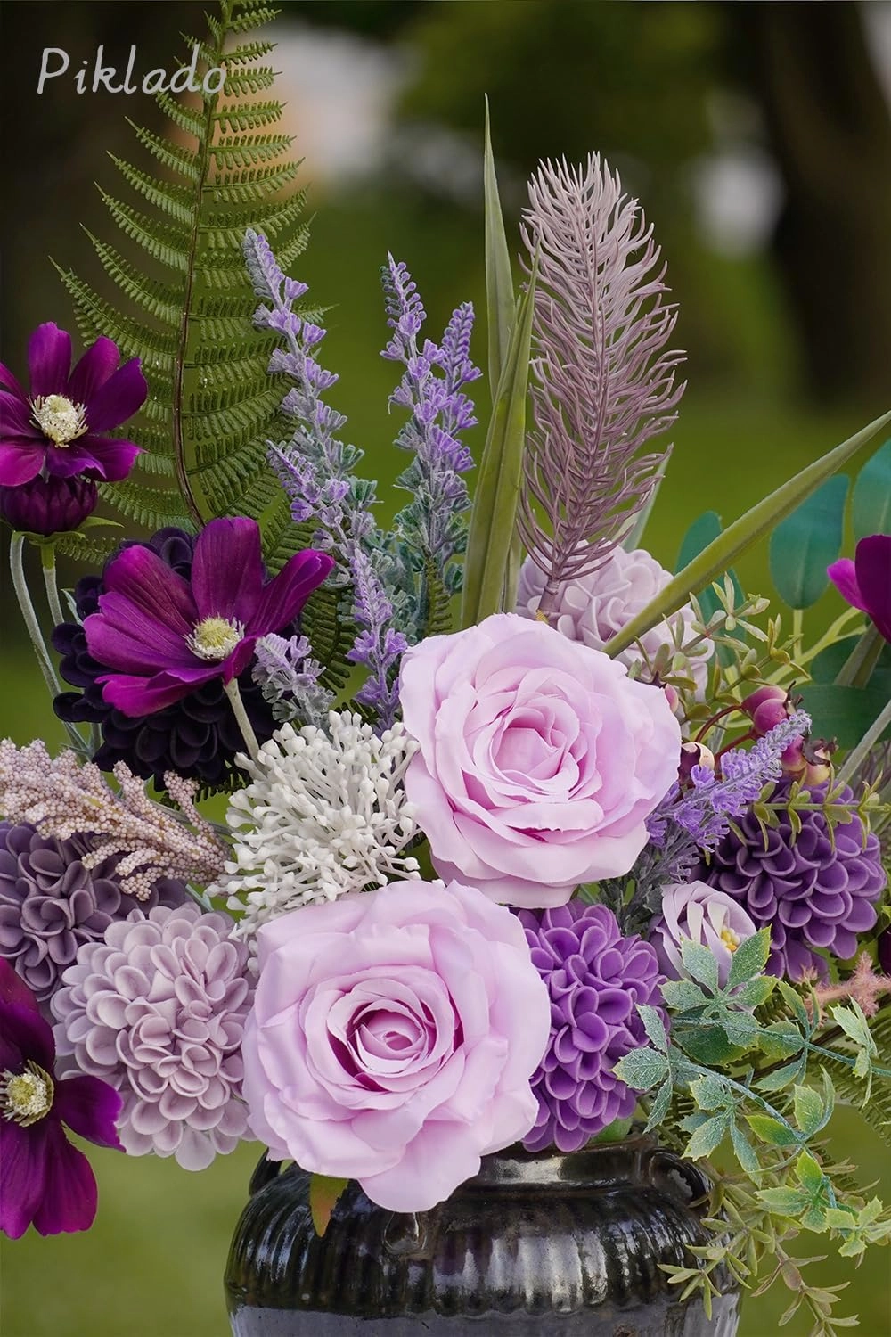 Artificial Wedding Dahlia Flowers 25 pcs Fake Roses with Stem for DIY Wedding Decor Centerpieces Arrangements Bouquets (Shades of Purple)