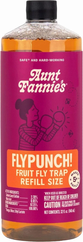 Aunt Fannie's FlyPunch Fruit Fly Trap for Indoor and Kitchen Use, Ready to Use, Made with Plant Based Ingredients, Safe Near Food, Long Lasting, 32 oz Refill